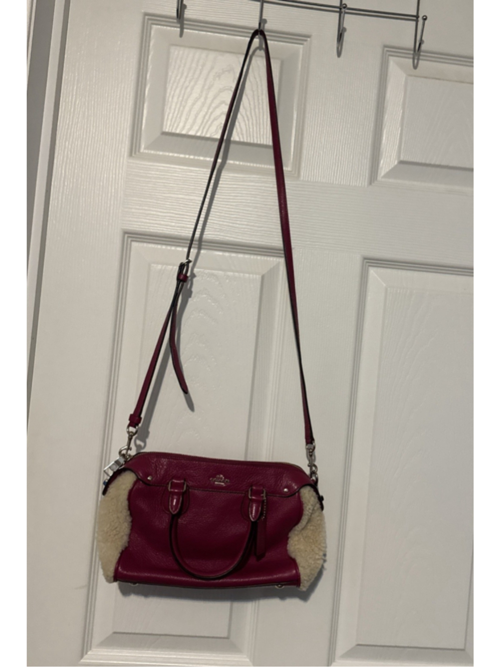 COACH min Bennett Satchel Shearling Pink Pebbled Leather Crossbody Handbag purse